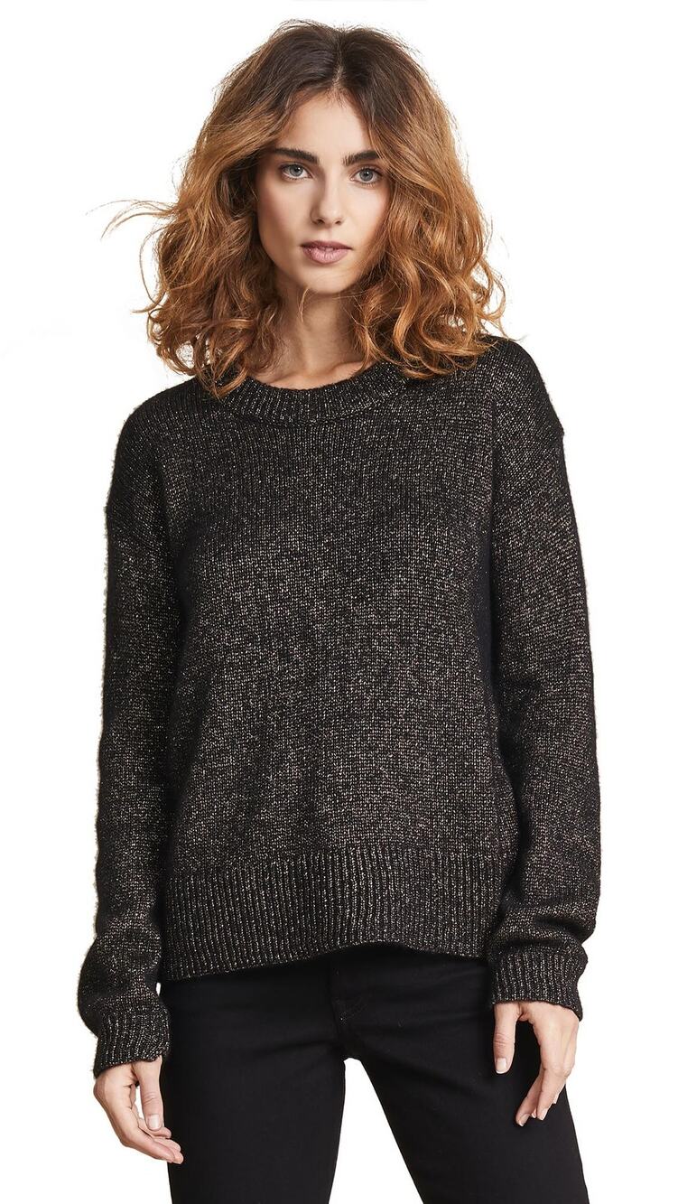 ALC Bowen Metallic Flyaway Sweater M Black Gold Merino Wool Alpaca A.L.C. Luxe